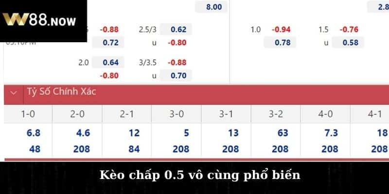 Kèo chấp 0.5 vô cùng phổ biến